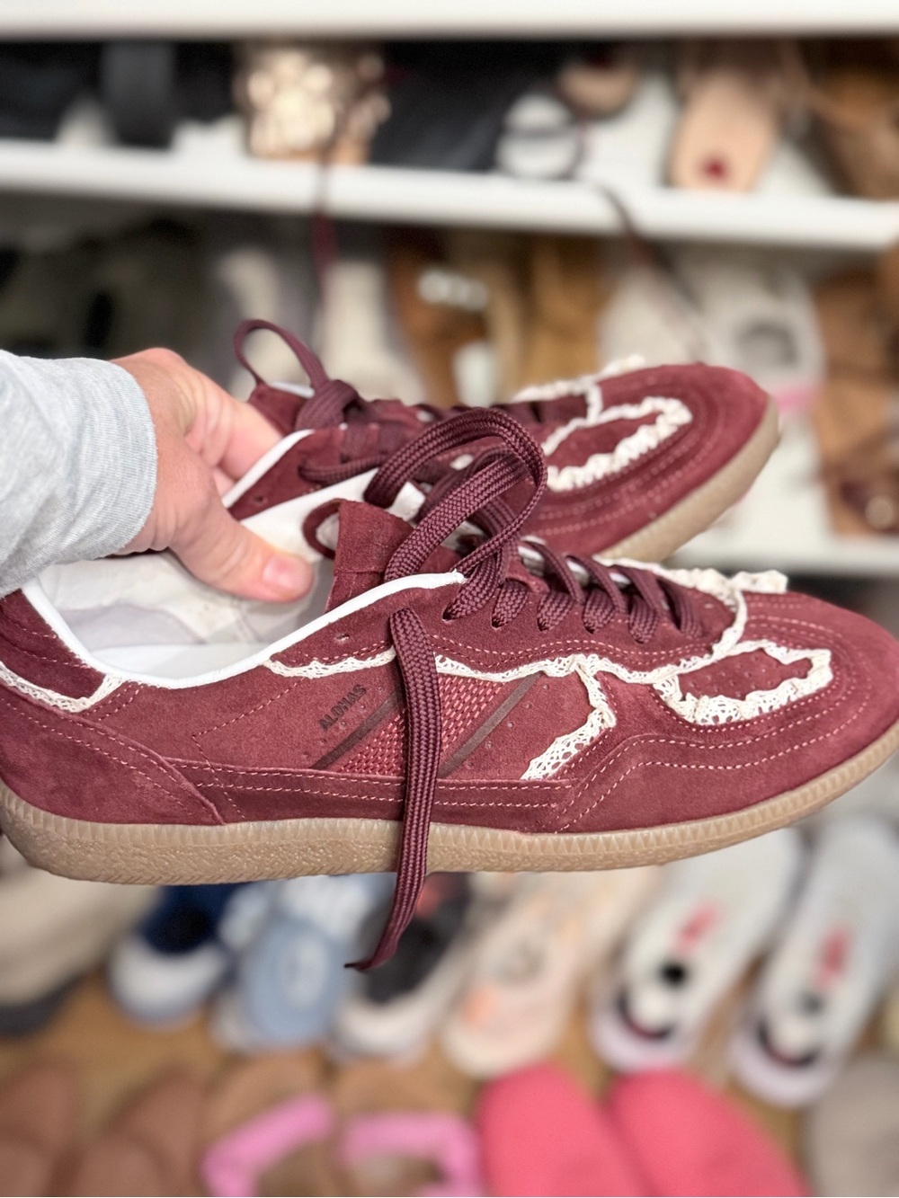 ALOHAS Burgundy Suede Sneakers with White Trim - Picture 4 of 5